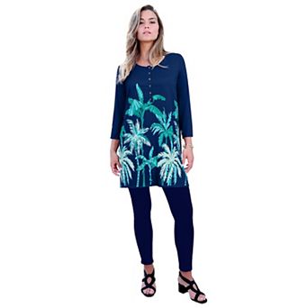 Roaman's Women's Plus Size Henley Ultra Drape Tunic