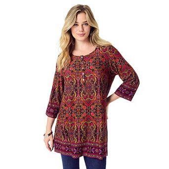 Roaman's Women's Plus Size Henley Ultra Drape Tunic