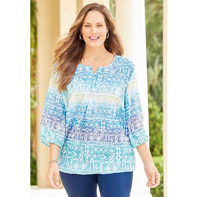 Catherines Women's Plus Size Petite Santa Fe Peasant Top