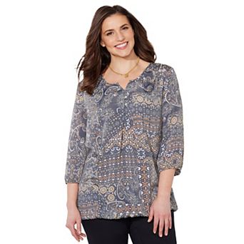Catherines Women's Plus Size Petite Santa Fe Peasant Top