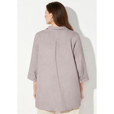 Catherines Women's Plus Size Petite Classic Linen Buttonfront Shirt