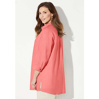 Catherines Women's Plus Size Petite Classic Linen Buttonfront Shirt