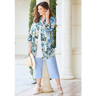 Catherines Women's Plus Size Petite Classic Linen Buttonfront Shirt