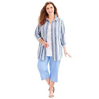 Catherines Women's Plus Size Petite Classic Linen Buttonfront Shirt