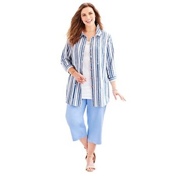 Catherines Women's Plus Size Petite Classic Linen Buttonfront Shirt