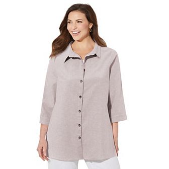 Catherines Women's Plus Size Petite Classic Linen Buttonfront Shirt