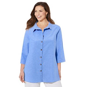 Catherines Women's Plus Size Petite Classic Linen Buttonfront Shirt