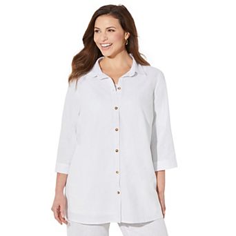 Catherines Women's Plus Size Petite Classic Linen Buttonfront Shirt