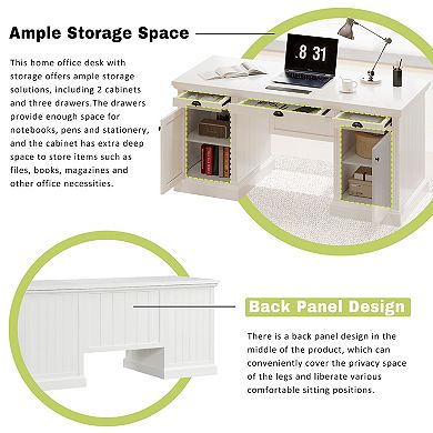 Merax 67''Modern Executive Desk,Computer Desk with 2 Storage Cabinet and 3 Drawers