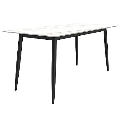 LeisureMod 7-Piece Dining Set, Rectangular Sintered Stone Table, 6 Velvet Chairs with Iron Base