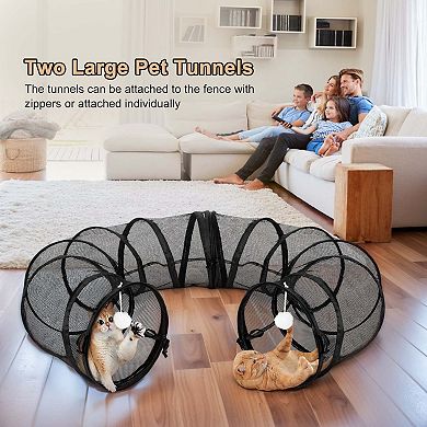 Pet Playpen With Connectable Tunnel For Cats Dogs