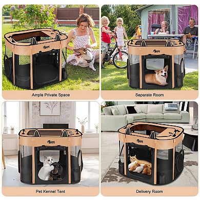 Pet Playpen With Connectable Tunnel For Cats Dogs