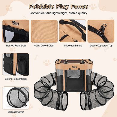 Pet Playpen With Connectable Tunnel For Cats Dogs