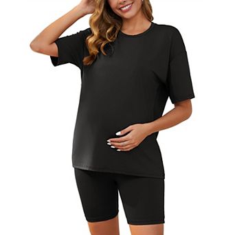 Women Maternity 2 pc Lounge Sports Tie Dye Biker Short Sleeve Top Set