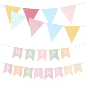 Birthday Banner 16 Feet Birthday Decorations Card Stock Birthday Sign with Pennant Banner Flags