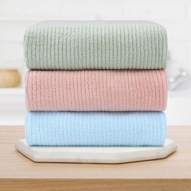 Solid Striped Bath Hand Towels, Soft Absorbent Cotton Hand Towel Sets for Hotel, Spa, Kitchen 2 Pack