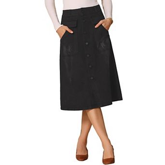 Women's A-Line Midi Skirts Button Front High Waist Jean Denim Skirt