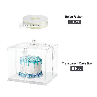 Cake Box, 6Pcs 12"x12"x10" Tall Cake Boxes with Ribbon for 10" Cake Packing Carry for Wedding White