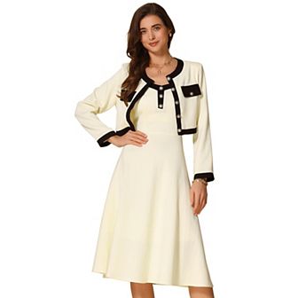 Women's 2 pc Outfit Work Office Solid Crew Neck Elegant Suit Sets Long Dress