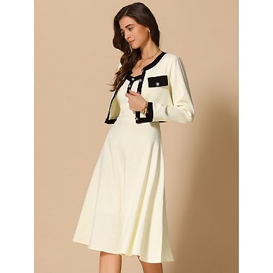 Women's 2 Piece Outfit Work Office Solid Crew Neck Elegant Suit Sets Long Dress