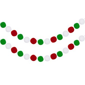 2 pc Pom Pom Garland, 6.5 Feet Decorative Hanging Garland Ball Banner with 20 pc Balls
