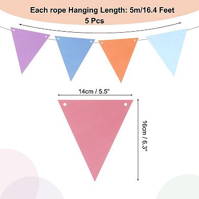 5 Set 16 Ft Pennant Banner Flags String Card Stock Triangle Hanging Triangle Bunting Flags, Green
