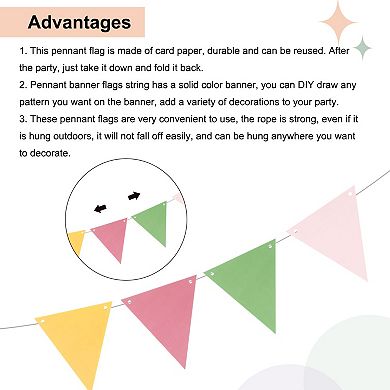 5 Set 16 Ft Pennant Banner Flags String Card Stock Triangle Hanging Triangle Bunting Flags, Green