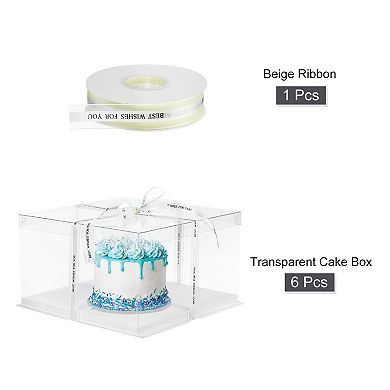 Cake Box, 6Pcs 12"x12"x7" Tall Cake Boxes with Ribbon for 10" Cake Packing Carry for Wedding White