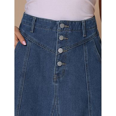 Women's Long Jean Denim Skirts High Waisted Frayed Midi Skirt with Pockets