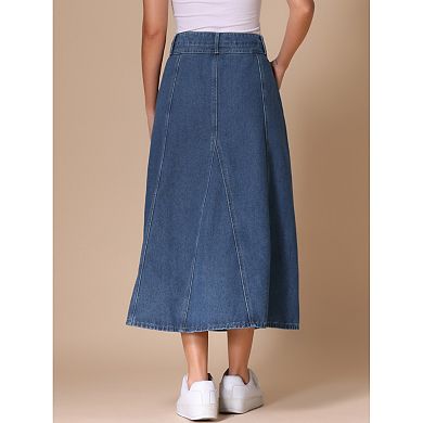 Women's Long Jean Denim Skirts High Waisted Frayed Midi Skirt with Pockets
