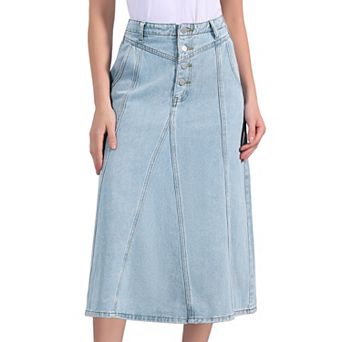 Women's Long Jean Denim Skirts High Waisted Frayed Midi Skirt with Pockets