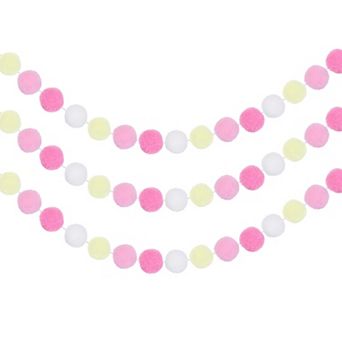 3 pc Pom Pom Garland, 6.5Ft Decor Hanging Garland Ball Banner with 20 pc Balls for Party Room