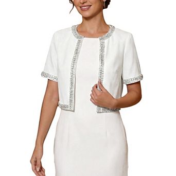 Women's Cropped Bolero Sequined Trim Short Sleeves Open Front Formal Blazer