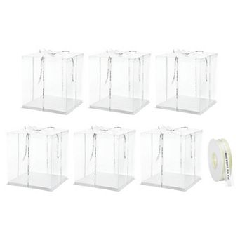 Cake Box, 6 pc 13"x13"x15" Tall Cake Boxes with Ribbon for 12" Cake Packing Carry for Wedding White