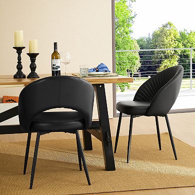 Glitzhome Set of 2 Modern Quilted Leatherette Dining Chair