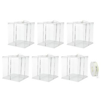 Cake Box, 6 pc 12"x12"x14" Tall Cake Boxes with Ribbon for 10" Cake Packing Carry for Wedding White