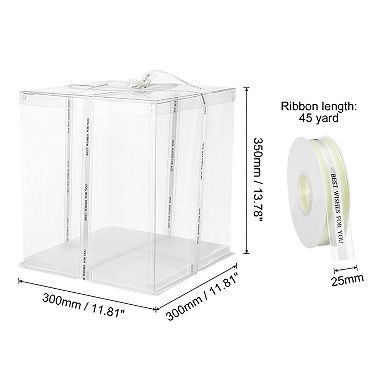 Cake Box, 6Pcs 12"x12"x14" Tall Cake Boxes with Ribbon for 10" Cake Packing Carry for Wedding White