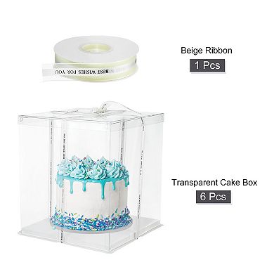 Cake Box, 6Pcs 12"x12"x14" Tall Cake Boxes with Ribbon for 10" Cake Packing Carry for Wedding White