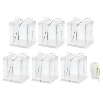 Cake Box, 6 pc 7"x7"x8" Tall Cake Boxes with Ribbon for 4" Cake Packing Carry for Wedding White