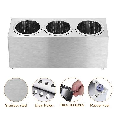 Commercial Utensil Holder, Cylinder Flatware Silverware Utensil Holder Caddy Drying Rack 3 Holes