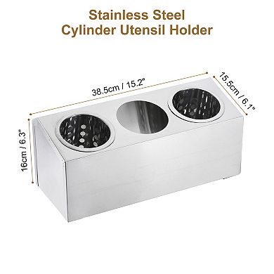 Commercial Utensil Holder, Cylinder Flatware Silverware Utensil Holder Caddy Drying Rack 3 Holes