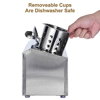 Commercial Utensil Holder, Cylinder Flatware Silverware Utensil Holder Caddy Drying Rack 3 Holes