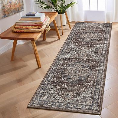 Garvee Washable Non Slip Faux Wool Vintage Distressed Floral Printed Area Rug for Home