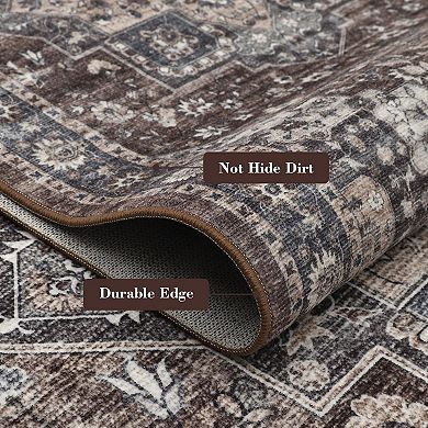 Garvee Washable Non Slip Faux Wool Vintage Distressed Floral Printed Area Rug for Home