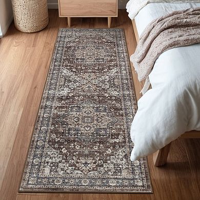 Garvee Washable Non Slip Faux Wool Vintage Distressed Floral Printed Area Rug for Home