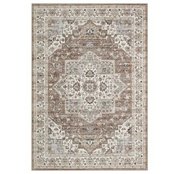 Garvee Washable Non Slip Faux Wool Vintage Distressed Floral Printed Area Rug for Home