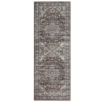 Garvee Washable Non Slip Faux Wool Vintage Distressed Floral Printed Area Rug for Home