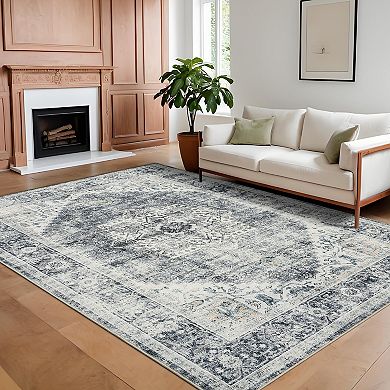 Garvee Faux Wool Vintage Printed Area Rug Ultra Thin Soft Carpet for Living Room Bedroom