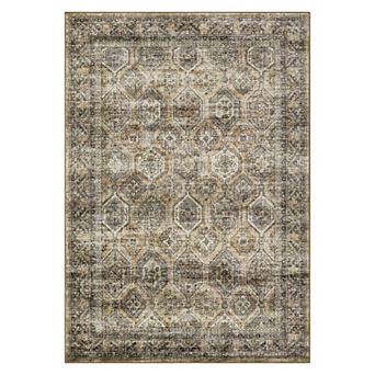 Garvee Faux Wool Machine Washable Vintage Distressed Geometric Printed Indoor Area Rug
