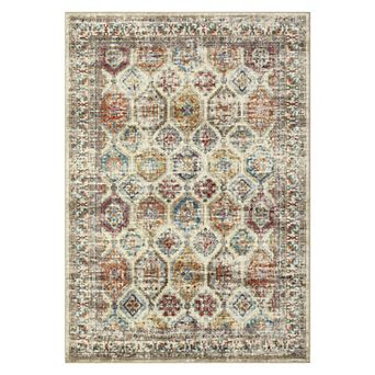 Garvee Faux Wool Machine Washable Vintage Distressed Geometric Printed Indoor Area Rug